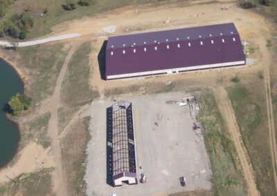 Metal Agricultural Buildings Under Construction Overhead View