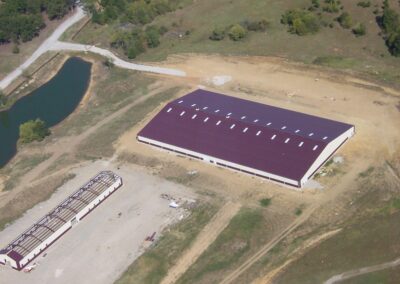 Metal Arena & Agricultural Building Under Construction Overhead View