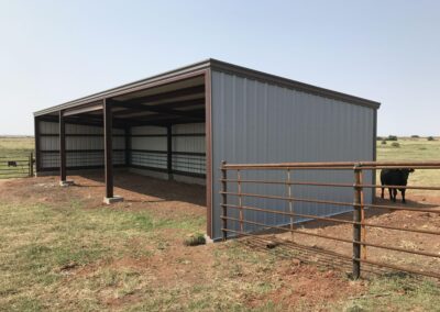 Metal Cattle Shed Open Tan/Brown Corner View