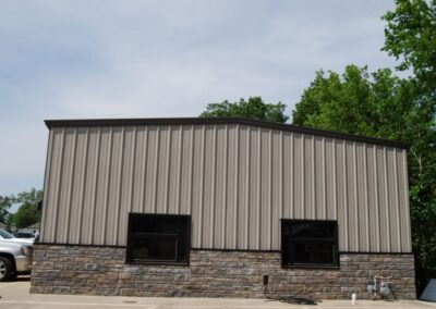 Metal Commercial Building Wainscot With Rock Side View