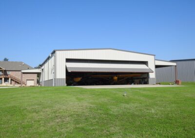 Metal Hangar Tan-Taupe Main Door Open Zoomed Out