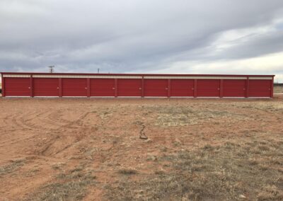 Metal Self Storage Building Facility Stone-Red Full Front View