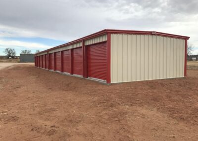 Metal Self Storage Building Facility Stone-Red Long View