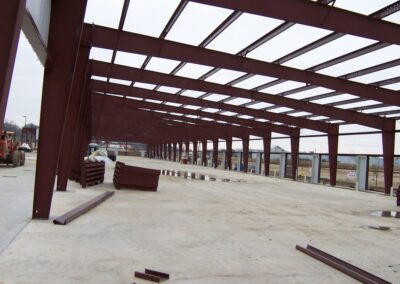 Red Iron Structural Steel Framing Interior Construction View