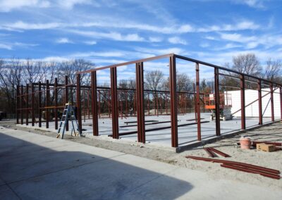 Red Iron Structural Steel Wall Framing Exterior View
