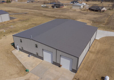 Metal Recreational Storage Building Tan-Brown Overhead Angle View